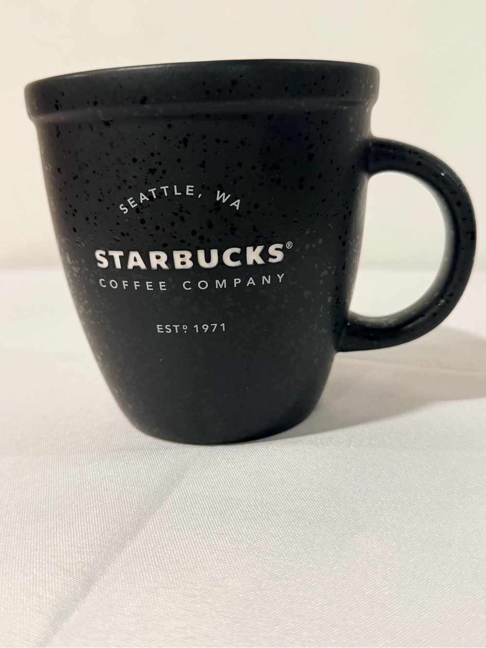Starbucks Matte Black Speckled Ceramic Mug Seattle WA EST 1971